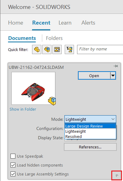 Välj redan i Recent hur filen ska öppnas