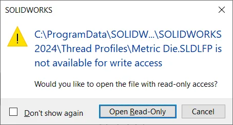 Öppna thread profile filen read-only